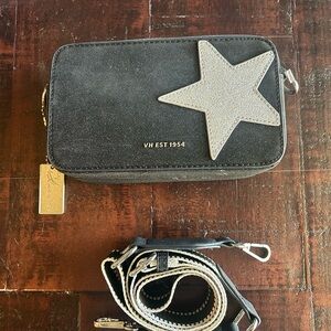 Vintage Havana Black Crossbody Bag with Silver Star